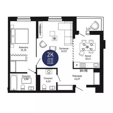 2-к кв. Новосибирская область, Новосибирск 1-й на Рябиновой жилой ...