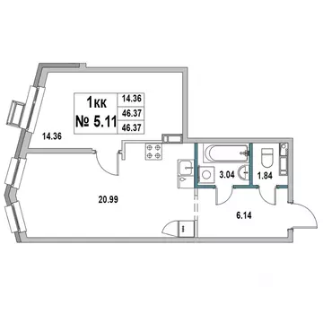 1-к кв. Ленинградская область, Выборг ул. 2-я Южная, 4 (46.37 м)