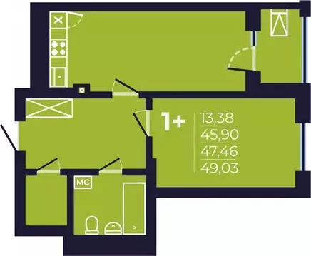 1-к кв. Башкортостан, Уфа ул. Майора Доставалова, 11 (47.5 м)