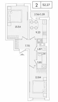 2-комнатная квартира: Мурино, Графская улица, 6к4 (50.7 м)
