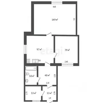 2-к кв. Костромская область, Нерехта Строительный пер., 52 (40.3 м)