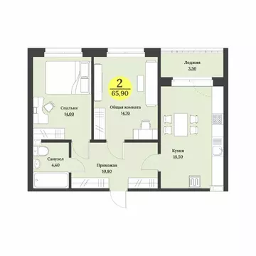 2-к кв. Ставропольский край, Ставрополь Лесная ул., 204 (65.9 м)