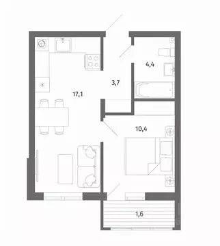 1-к кв. Калининградская область, Гурьевск ул. Лазурная, 18к2 (37.2 м)
