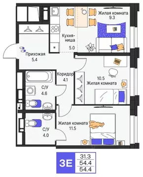 3-к кв. Пермский край, Пермь ул. Карла Модераха, 7 (54.4 м)