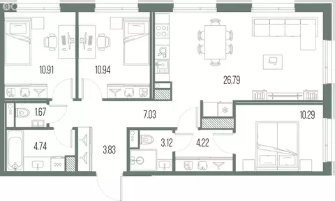 3-комнатная квартира: Санкт-Петербург, ЖК Легенда Васильевского, к3 ...