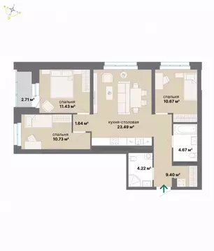 3-к кв. Свердловская область, Екатеринбург Эльмаш жилрайон,  (78.96 м)