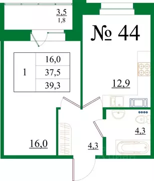 1-к кв. Ленинградская область, Гатчина Красносельское ш., 4А (39.3 м)