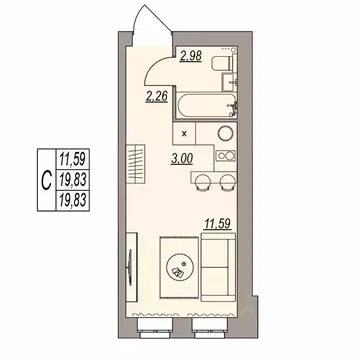 Студия Волгоградская область, Волгоград ул. Расула Гамзатова (19.83 м)