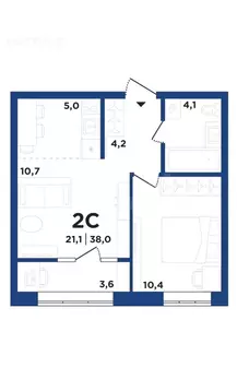 2-комнатная квартира: Новосибирск, улица Михаила Востокова, 4 (38 м)