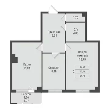 2-к кв. Саха (Якутия), Якутск Парк Победы жилой комплекс (54.78 м)
