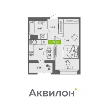 1-к кв. Архангельская область, Архангельск  (37.8 м)
