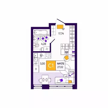 Студия Тульская область, Тула Все и Сразу жилой комплекс (27.02 м)