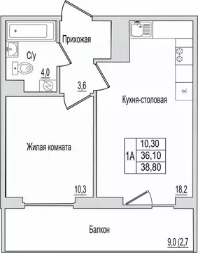 1-к кв. Псковская область, Псков ул. Юности, 10к1 (38.8 м)