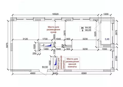 3-к кв. Кемеровская область, Кемерово ул. Дружбы, 9 (66.65 м)