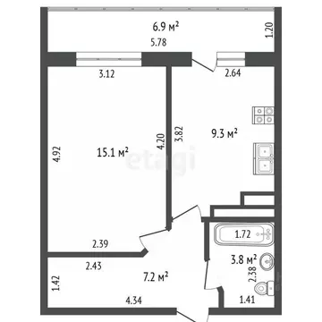 1-к кв. Татарстан, Альметьевск Алсу мкр, ул. Рината Галеева, 23 (35.4 ...