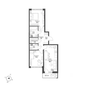 2-к кв. Свердловская область, Екатеринбург Солнечный жилрайон,  (62.8 ...