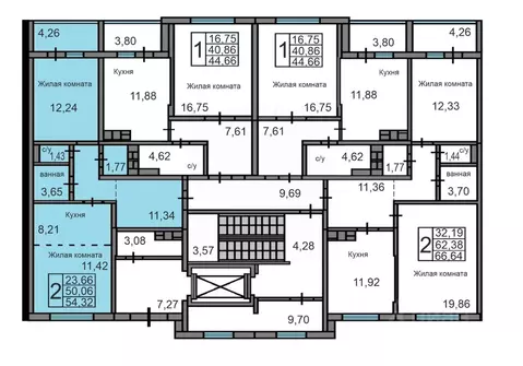 2-к кв. Калужская область, Калуга ул. Минская, 2 (54.32 м)