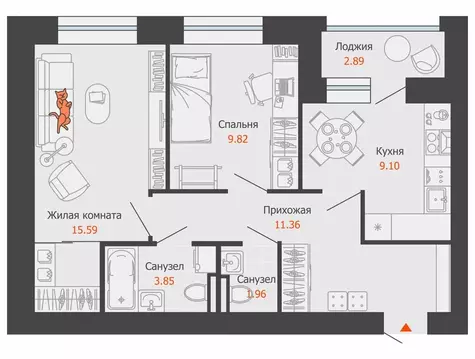 2-комнатная квартира: Ульяновск, жилой комплекс Город Новаторов, 5 (53 ...