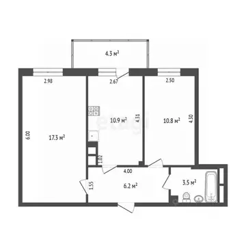 2-к кв. Тюменская область, Тюмень ул. Газовиков, 49 (48.7 м)
