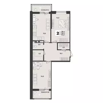 2-комнатная квартира: Краснодар, улица имени Генерала Корнилова, 1к3 ...