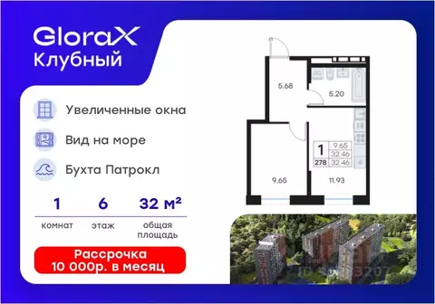 1-к кв. Приморский край, Владивосток Клуб 25 жилой комплекс, 1 (32.46 ...