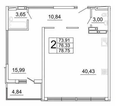 2-к кв. Самарская область, Самара ул. Дыбенко, 5 (78.75 м)