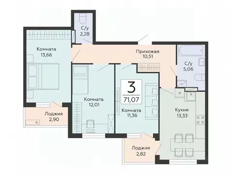 3-к кв. Воронежская область, Воронеж ул. Туполева, 5Н (71.07 м)