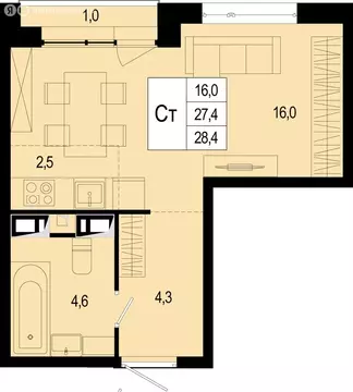 Квартира-студия: Московская область, городской округ Подольск, деревня ...