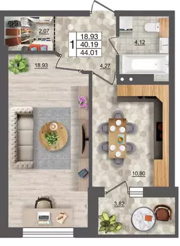 1-к кв. Смоленская область, Смоленск ул. Николаева (44.01 м)