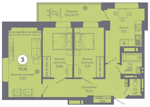 3-к кв. Ростовская область, Ростов-на-Дону просп. Солженицына, 25 ...