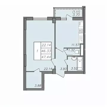 1-к кв. Воронежская область, Воронеж Волгоградская ул., 45 (46.0 м)