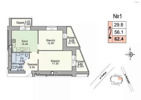 2-к кв. Новгородская область, Великий Новгород Юннатов жилой комплекс ...
