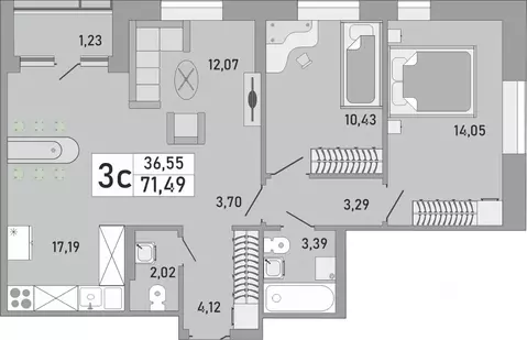 3-к кв. Башкортостан, Уфа Бакалинская ул., 9/1 (71.49 м)