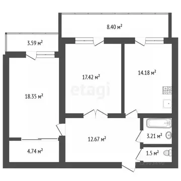2-к кв. Воронежская область, Воронеж ул. Генерала Лизюкова, 2Б (72.1 ...