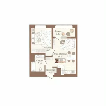 1-к кв. Тульская область, Тула Кулик жилой комплекс (35.81 м)