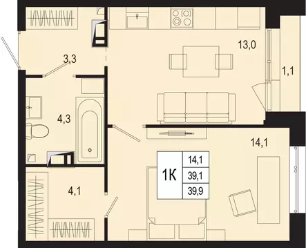 1-к кв. Московская область, Подольск городской округ, д. Борисовка ...
