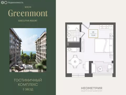 1-комнатная квартира: Сочи, улица Ленина, 280А (32.5 м)