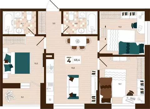 4-к кв. Тульская область, Тула ул. Академика Насоновой, 3 (68.4 м)