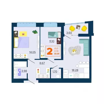 2-к кв. Брянская область, Брянск Московский мкр, Микрорайон Акватория ...