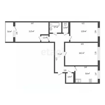 3-к кв. Тюменская область, Тюмень ул. Западносибирская, 18к1 (66.0 м)