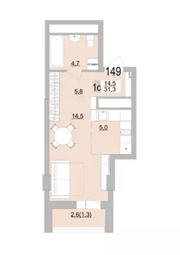 Студия Свердловская область, Екатеринбург ул. Черкасская, 5к3 (31.3 м)