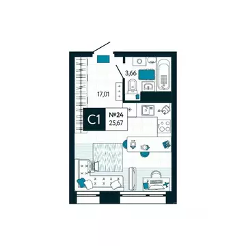 Студия Тульская область, Тула ул. Чмутова, 158Д (25.67 м)