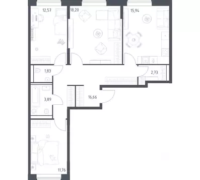 3-к кв. Москва Квартал Домашний жилой комплекс, 2 (83.58 м)