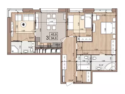 3-комнатная квартира: Рязань, Московское шоссе, 31Б (94.6 м)