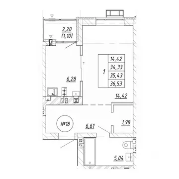 1-к кв. Калининградская область, Зеленоградск  (36.53 м)