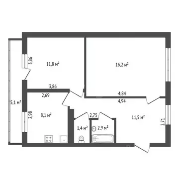 2-к кв. Башкортостан, Уфа Шакша-Южная жилрайон, ул. Сельская, 8 (55.0 ...