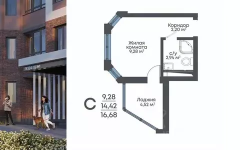 Студия Воронежская область, Воронеж 8 Элемент жилой комплекс (16.68 м)