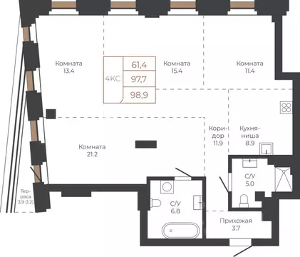 4-к кв. Алтайский край, Барнаул пл. Баварина, 8к1 (97.6 м)