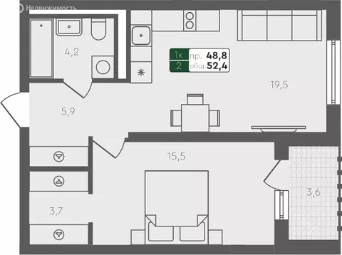 1-комнатная квартира: Екатеринбург, жилой комплекс Совушки (48.8 м)