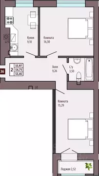 2-к кв. Калининградская область, Калининград Иркутская ул., 6 (54.71 ...